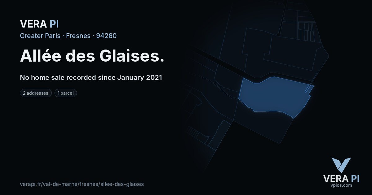 Allée des Glaises, Fresnes at night – every parcel coloured by the prices around it, the street's own parcels lit