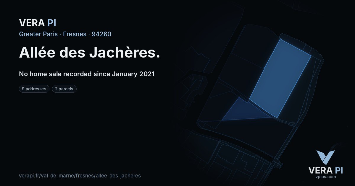 Allée des Jachères, Fresnes at night – every parcel coloured by the prices around it, the street's own parcels lit