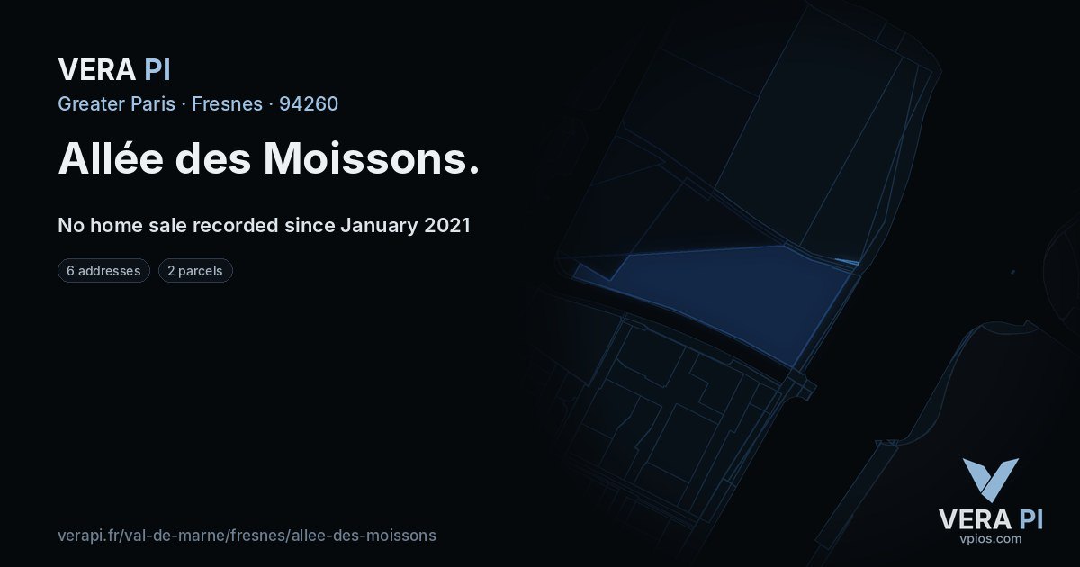 Allée des Moissons, Fresnes at night – every parcel coloured by the prices around it, the street's own parcels lit