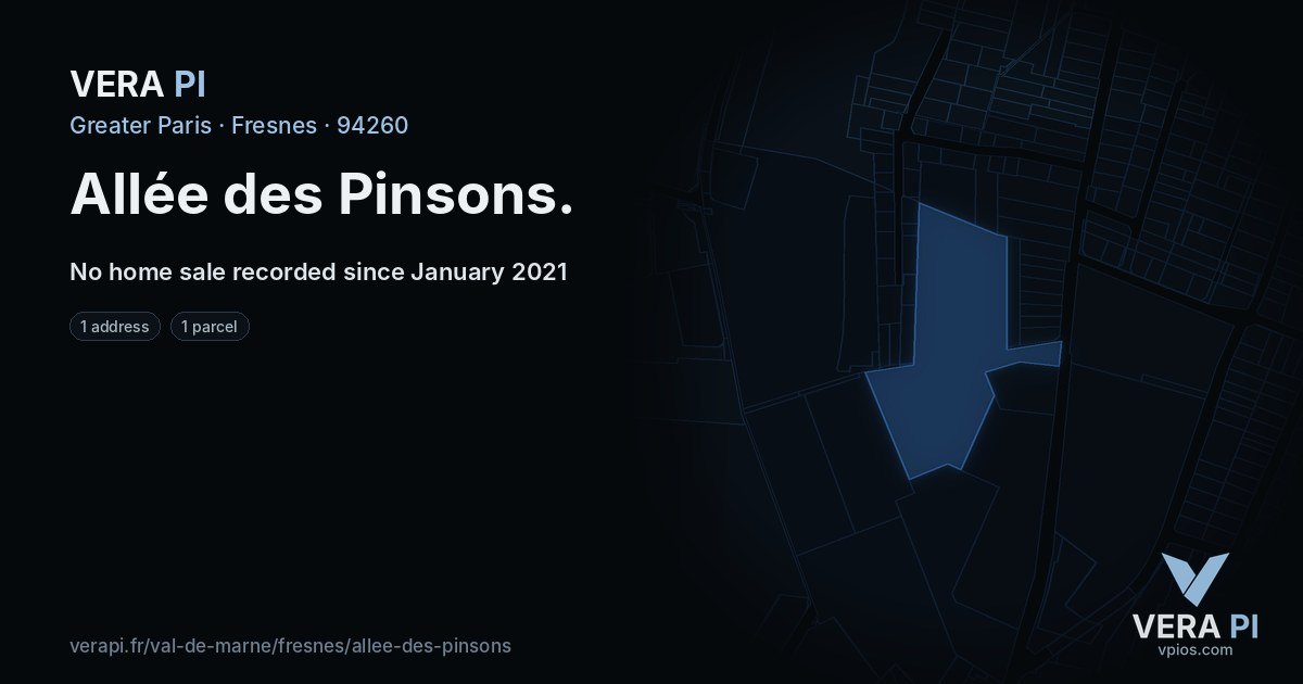 Allée des Pinsons, Fresnes at night – every parcel coloured by the prices around it, the street's own parcels lit