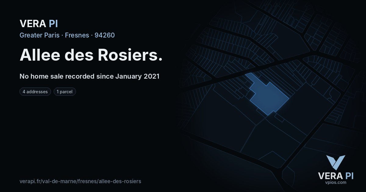 Allee des Rosiers, Fresnes at night – every parcel coloured by the prices around it, the street's own parcels lit