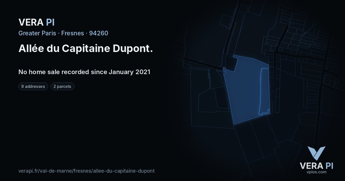 Allée du Capitaine Dupont, Fresnes at night – every parcel coloured by the prices around it, the street's own parcels lit