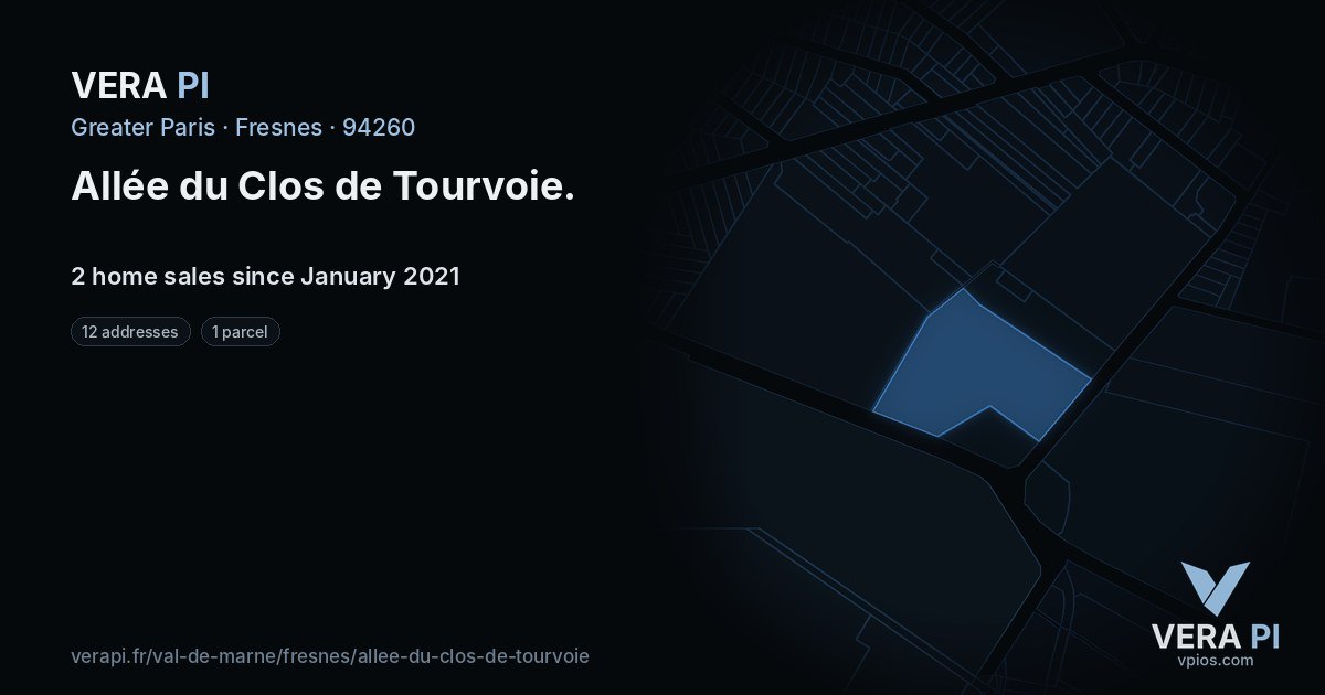 Allée du Clos de Tourvoie, Fresnes at night – every parcel coloured by the prices around it, the street's own parcels lit