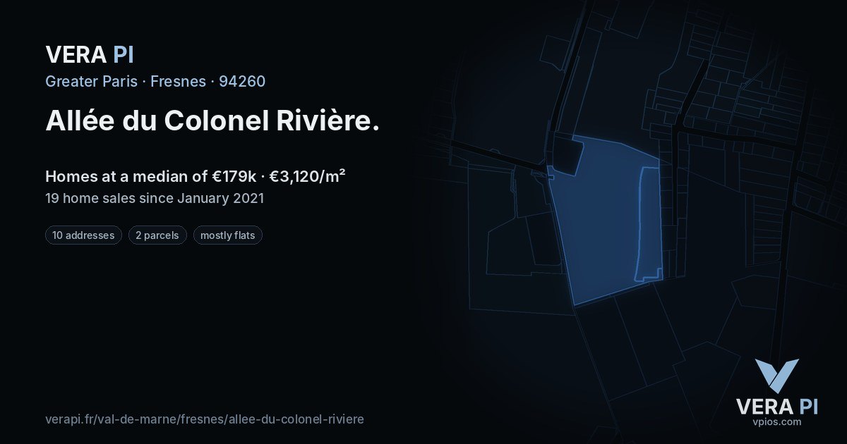 Allée du Colonel Rivière, Fresnes at night – every parcel coloured by the prices around it, the street's own parcels lit