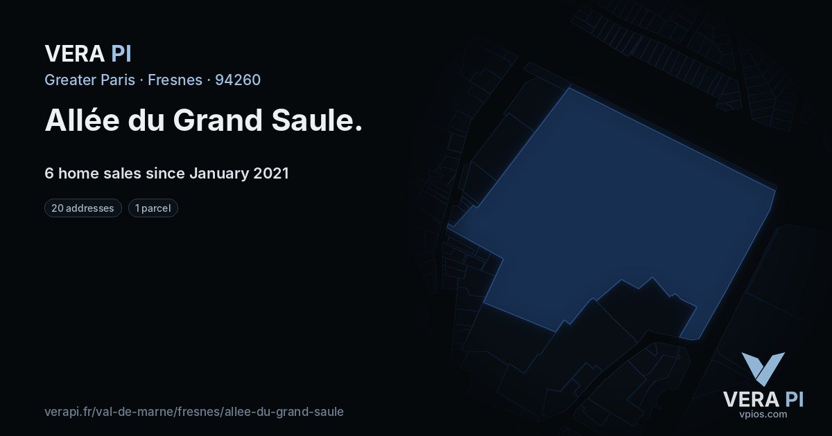 Allée du Grand Saule, Fresnes at night – every parcel coloured by the prices around it, the street's own parcels lit