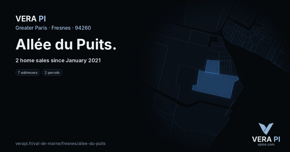 Allée du Puits, Fresnes at night – every parcel coloured by the prices around it, the street's own parcels lit
