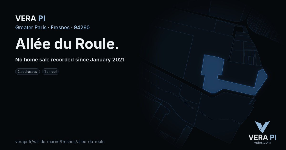 Allée du Roule, Fresnes at night – every parcel coloured by the prices around it, the street's own parcels lit