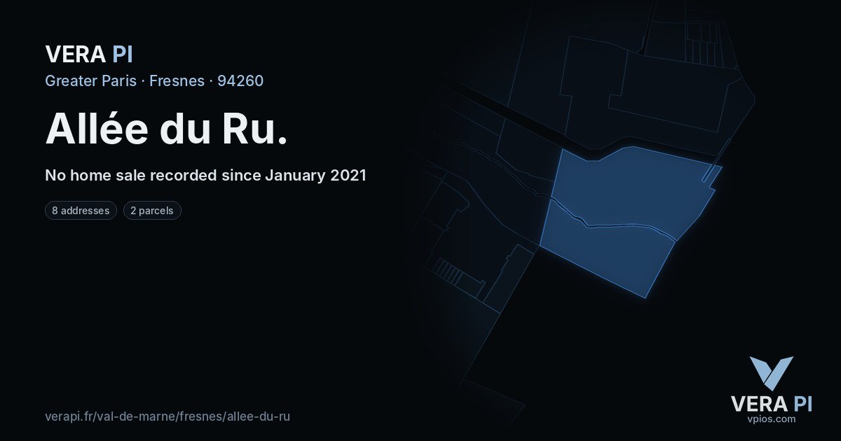 Allée du Ru, Fresnes at night – every parcel coloured by the prices around it, the street's own parcels lit