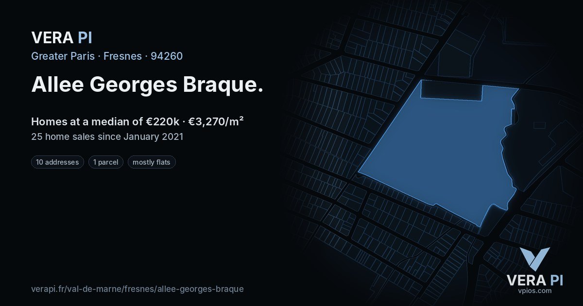 Allee Georges Braque, Fresnes at night – every parcel coloured by the prices around it, the street's own parcels lit