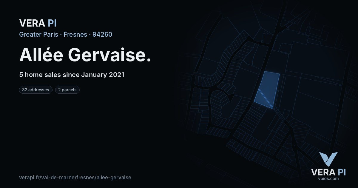 Allée Gervaise, Fresnes at night – every parcel coloured by the prices around it, the street's own parcels lit