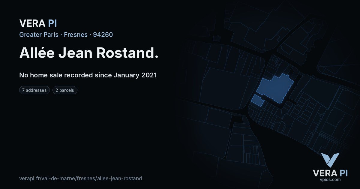 Allée Jean Rostand, Fresnes at night – every parcel coloured by the prices around it, the street's own parcels lit