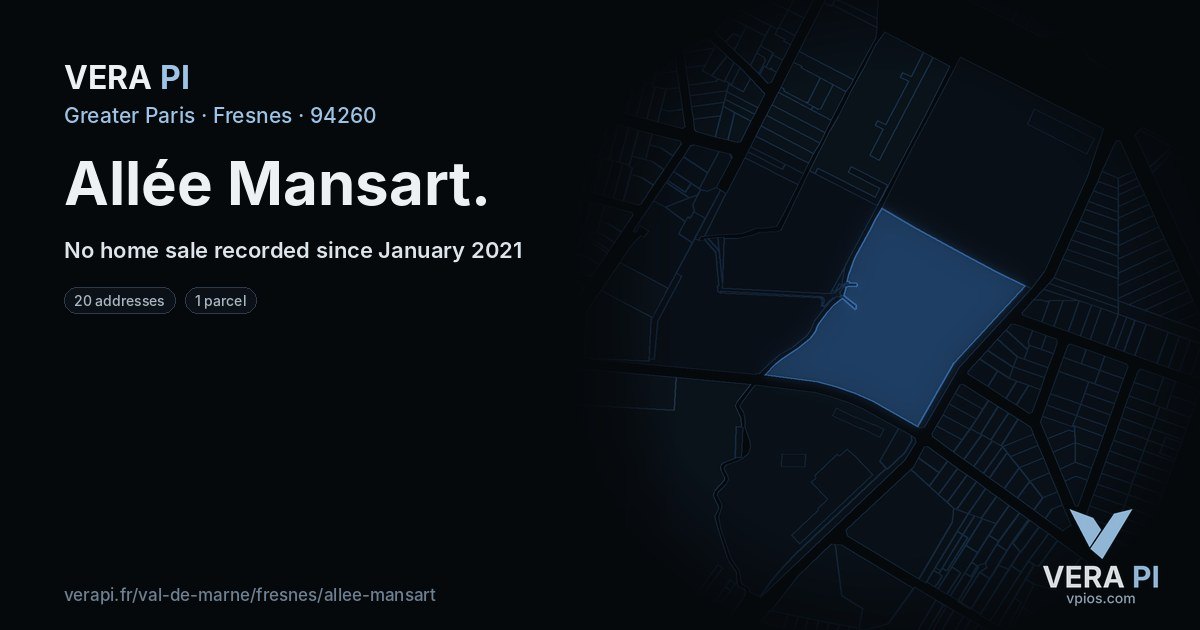 Allée Mansart, Fresnes at night – every parcel coloured by the prices around it, the street's own parcels lit