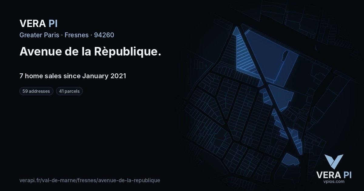Avenue de la Rèpublique, Fresnes at night – every parcel coloured by the prices around it, the street's own parcels lit