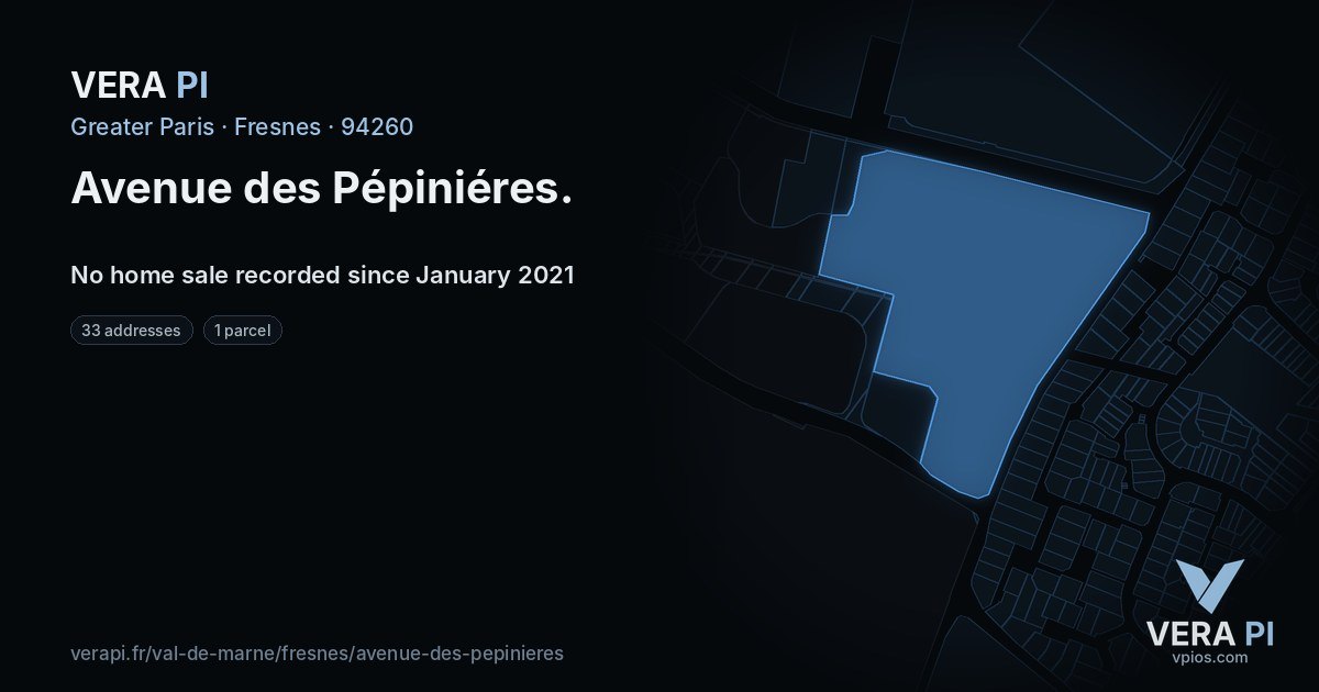 Avenue des Pépiniéres, Fresnes at night – every parcel coloured by the prices around it, the street's own parcels lit