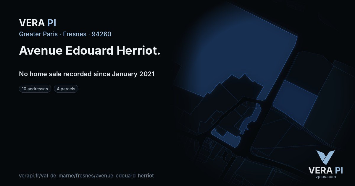Avenue Edouard Herriot, Fresnes at night – every parcel coloured by the prices around it, the street's own parcels lit