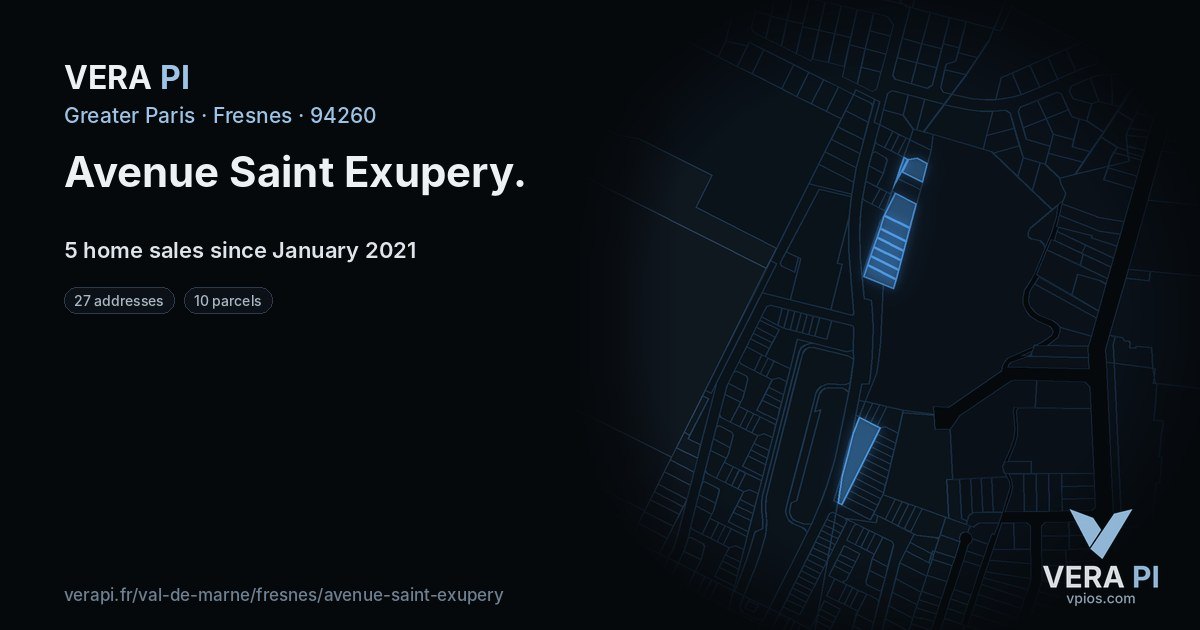 Avenue Saint Exupery, Fresnes at night – every parcel coloured by the prices around it, the street's own parcels lit