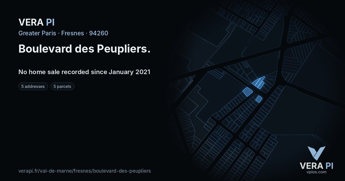 Boulevard des Peupliers, Fresnes at night – every parcel coloured by the prices around it, the street's own parcels lit
