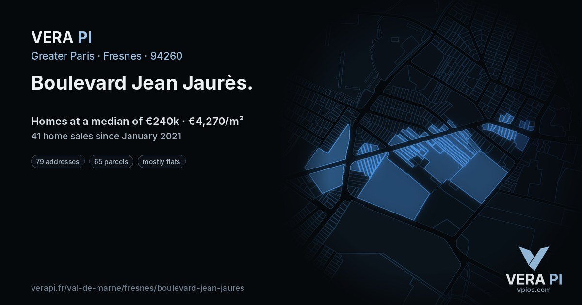 Boulevard Jean Jaurès, Fresnes at night – every parcel coloured by the prices around it, the street's own parcels lit