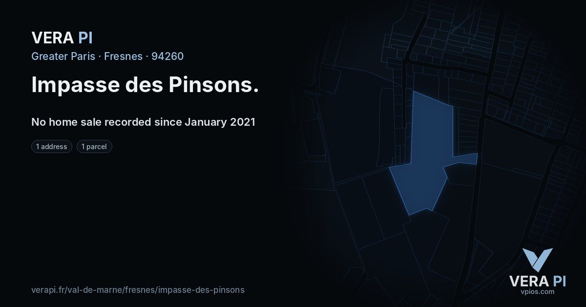 Impasse des Pinsons, Fresnes at night – every parcel coloured by the prices around it, the street's own parcels lit