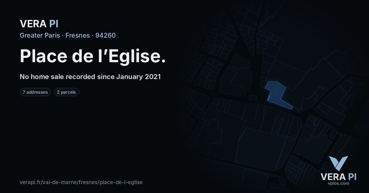 Place de l’Eglise, Fresnes at night – every parcel coloured by the prices around it, the street's own parcels lit