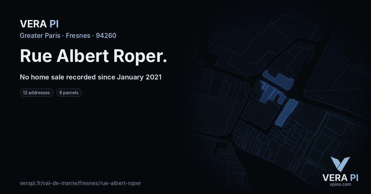 Rue Albert Roper, Fresnes at night – every parcel coloured by the prices around it, the street's own parcels lit