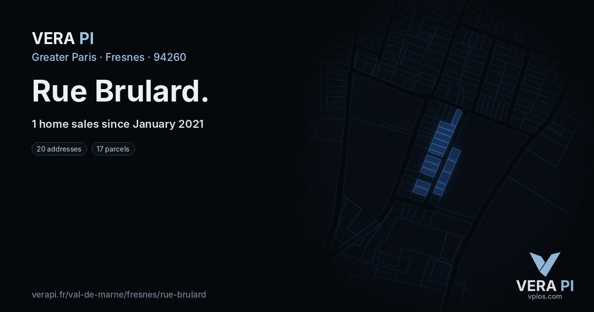 Rue Brulard, Fresnes at night – every parcel coloured by the prices around it, the street's own parcels lit