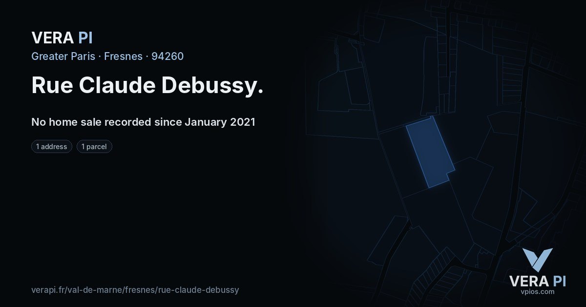 Rue Claude Debussy, Fresnes at night – every parcel coloured by the prices around it, the street's own parcels lit
