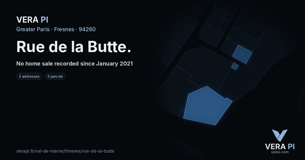 Rue de la Butte, Fresnes at night – every parcel coloured by the prices around it, the street's own parcels lit