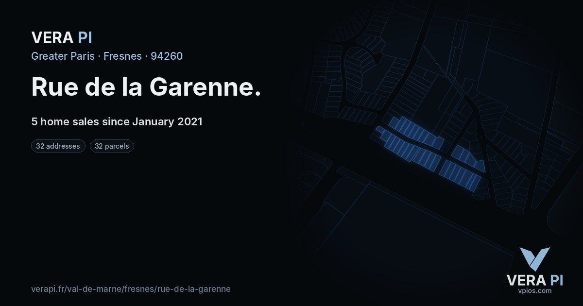 Rue de la Garenne, Fresnes at night – every parcel coloured by the prices around it, the street's own parcels lit