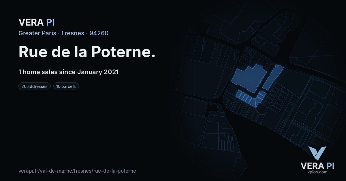 Rue de la Poterne, Fresnes at night – every parcel coloured by the prices around it, the street's own parcels lit