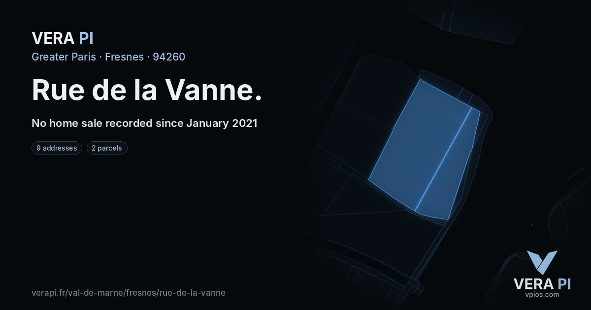 Rue de la Vanne, Fresnes at night – every parcel coloured by the prices around it, the street's own parcels lit
