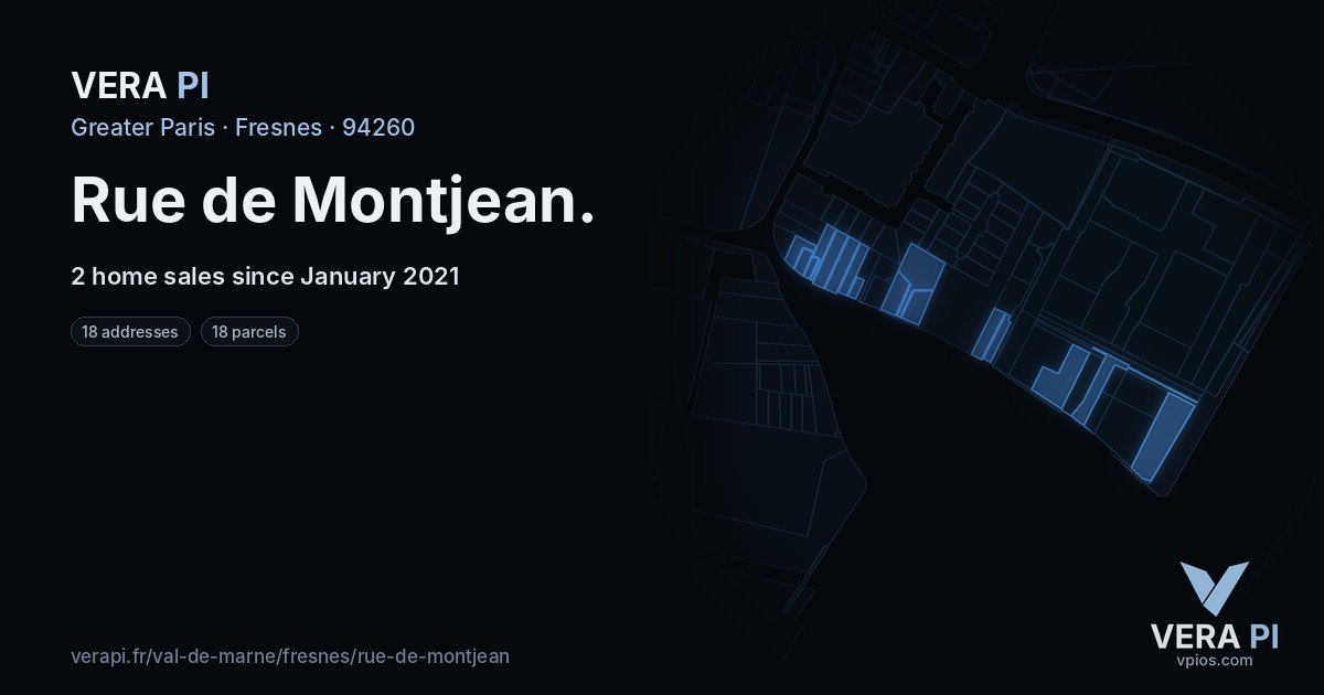 Rue de Montjean, Fresnes at night – every parcel coloured by the prices around it, the street's own parcels lit