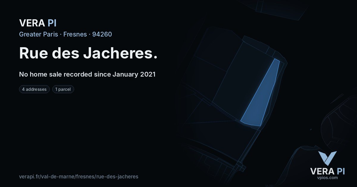 Rue des Jacheres, Fresnes at night – every parcel coloured by the prices around it, the street's own parcels lit