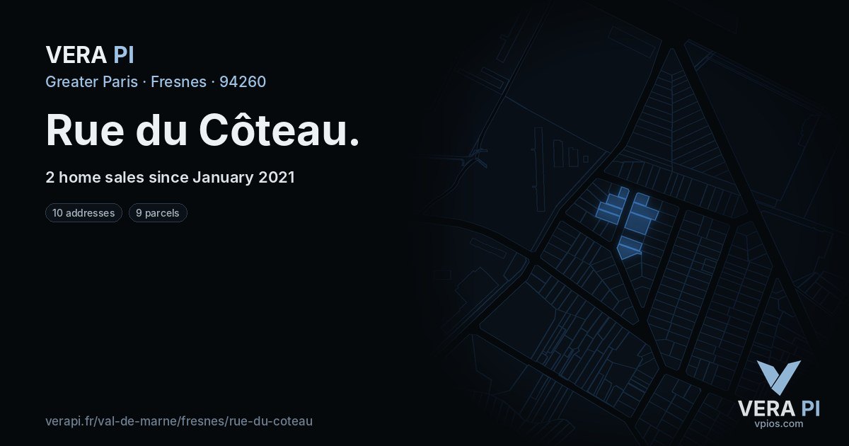 Rue du Côteau, Fresnes at night – every parcel coloured by the prices around it, the street's own parcels lit