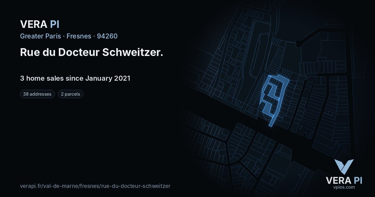 Rue du Docteur Schweitzer, Fresnes at night – every parcel coloured by the prices around it, the street's own parcels lit
