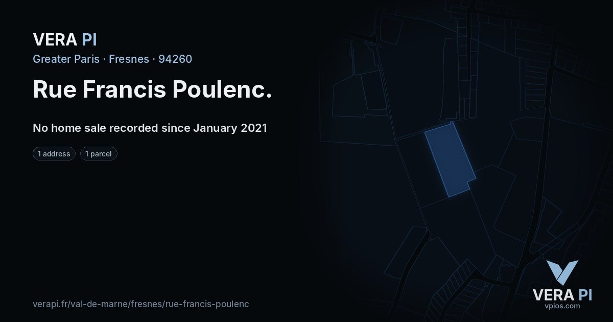 Rue Francis Poulenc, Fresnes at night – every parcel coloured by the prices around it, the street's own parcels lit