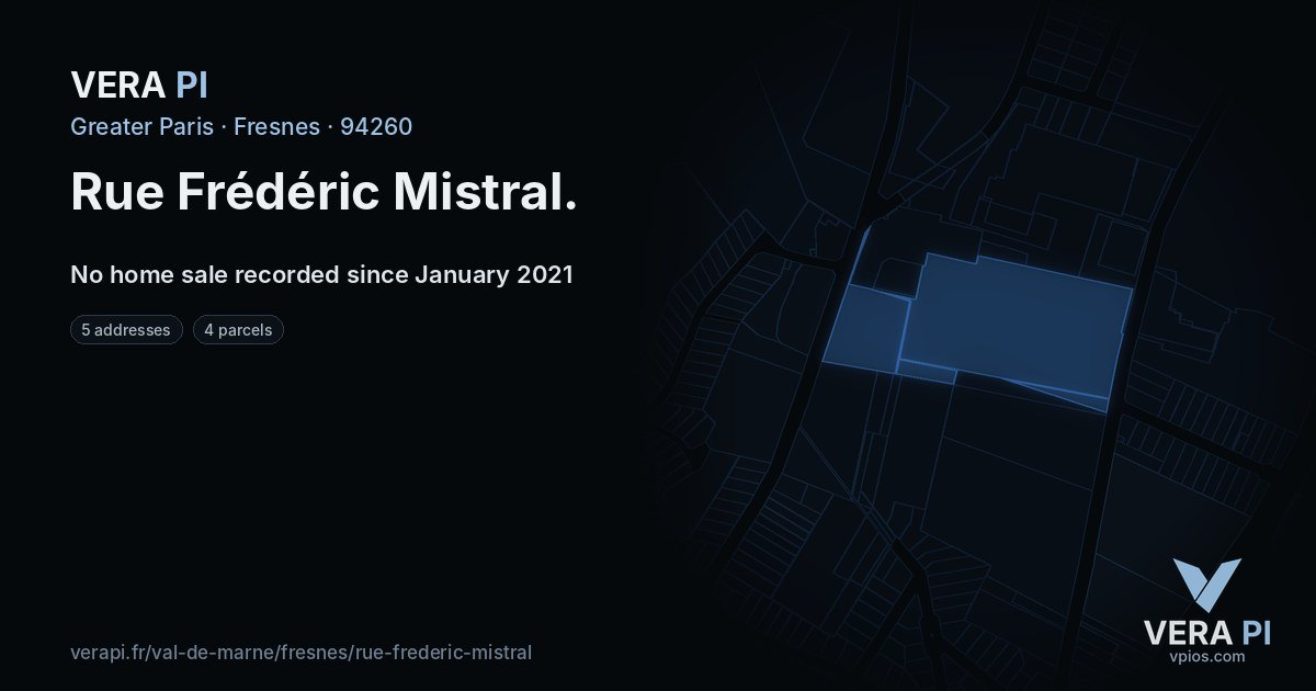 Rue Frédéric Mistral, Fresnes at night – every parcel coloured by the prices around it, the street's own parcels lit