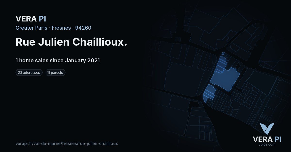 Rue Julien Chaillioux, Fresnes at night – every parcel coloured by the prices around it, the street's own parcels lit