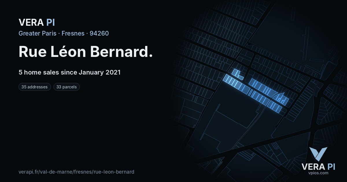 Rue Léon Bernard, Fresnes at night – every parcel coloured by the prices around it, the street's own parcels lit