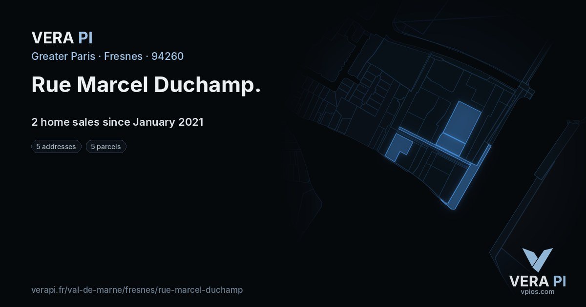 Rue Marcel Duchamp, Fresnes at night – every parcel coloured by the prices around it, the street's own parcels lit