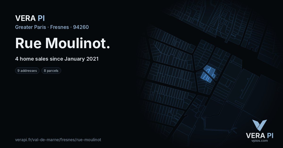 Rue Moulinot, Fresnes at night – every parcel coloured by the prices around it, the street's own parcels lit