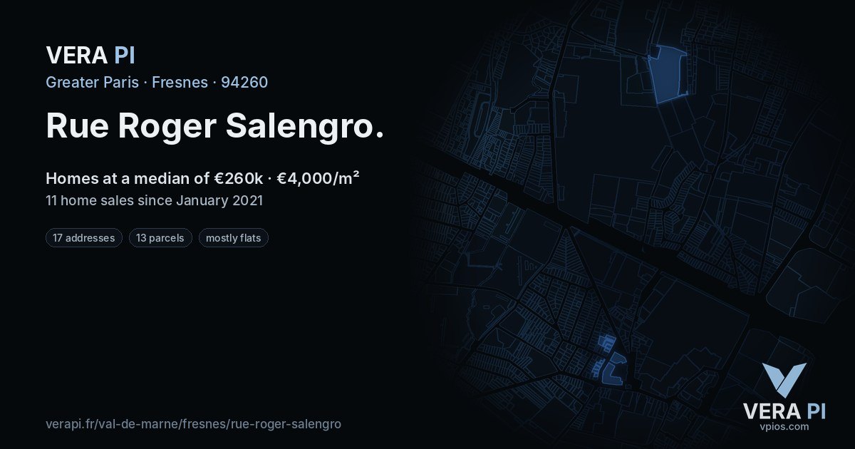 Rue Roger Salengro, Fresnes at night – every parcel coloured by the prices around it, the street's own parcels lit