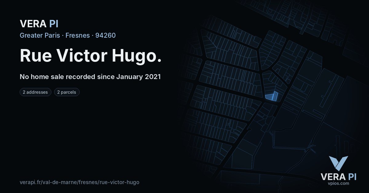 Rue Victor Hugo, Fresnes at night – every parcel coloured by the prices around it, the street's own parcels lit