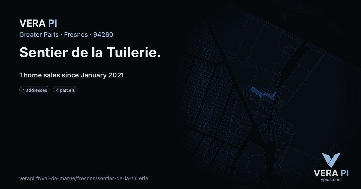Sentier de la Tuilerie, Fresnes at night – every parcel coloured by the prices around it, the street's own parcels lit
