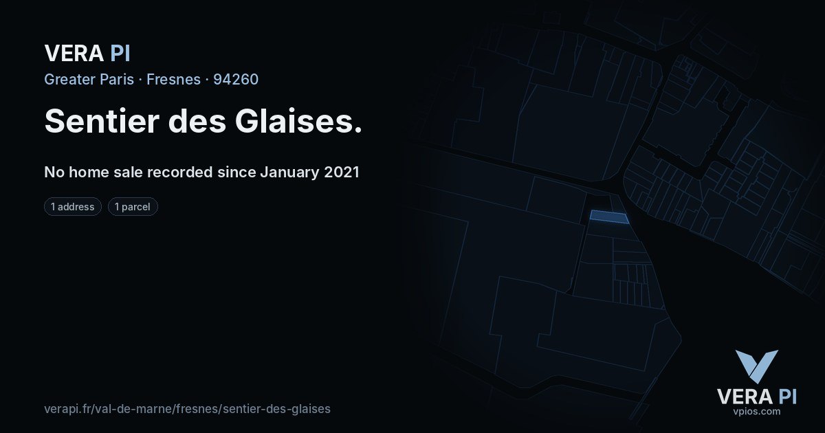 Sentier des Glaises, Fresnes at night – every parcel coloured by the prices around it, the street's own parcels lit