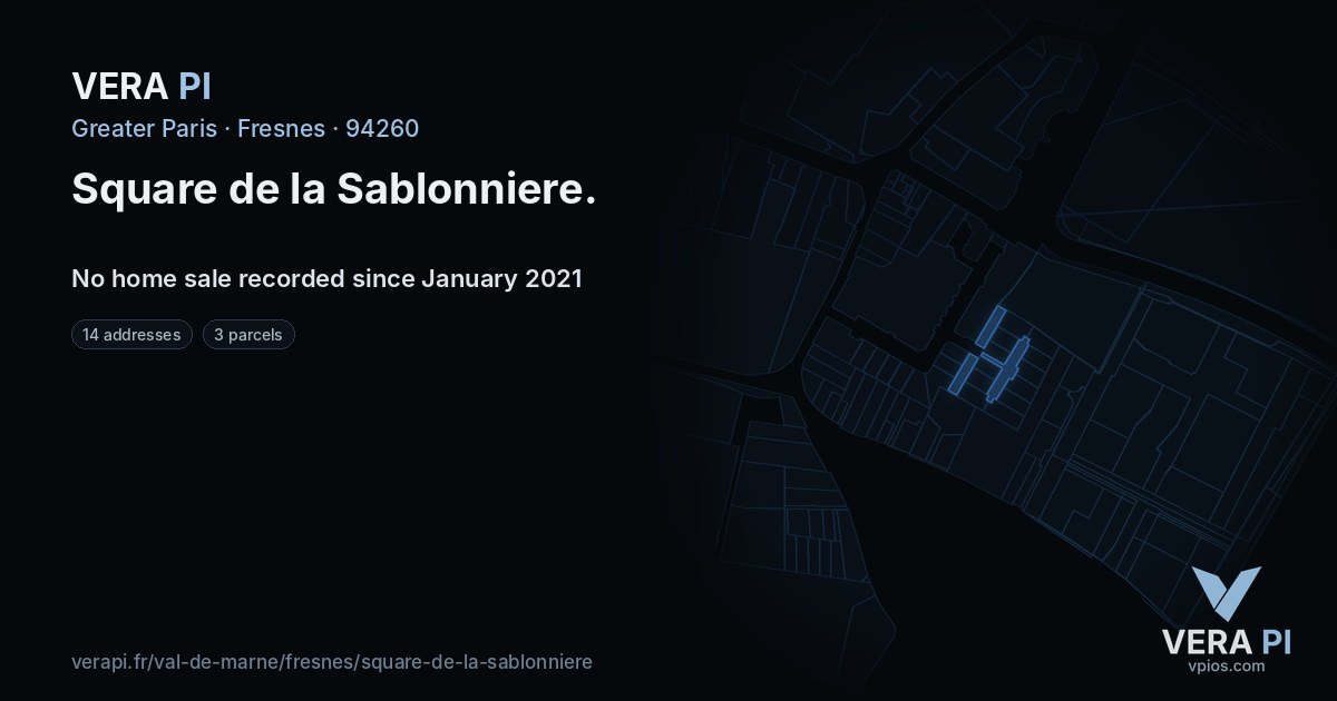 Square de la Sablonniere, Fresnes at night – every parcel coloured by the prices around it, the street's own parcels lit