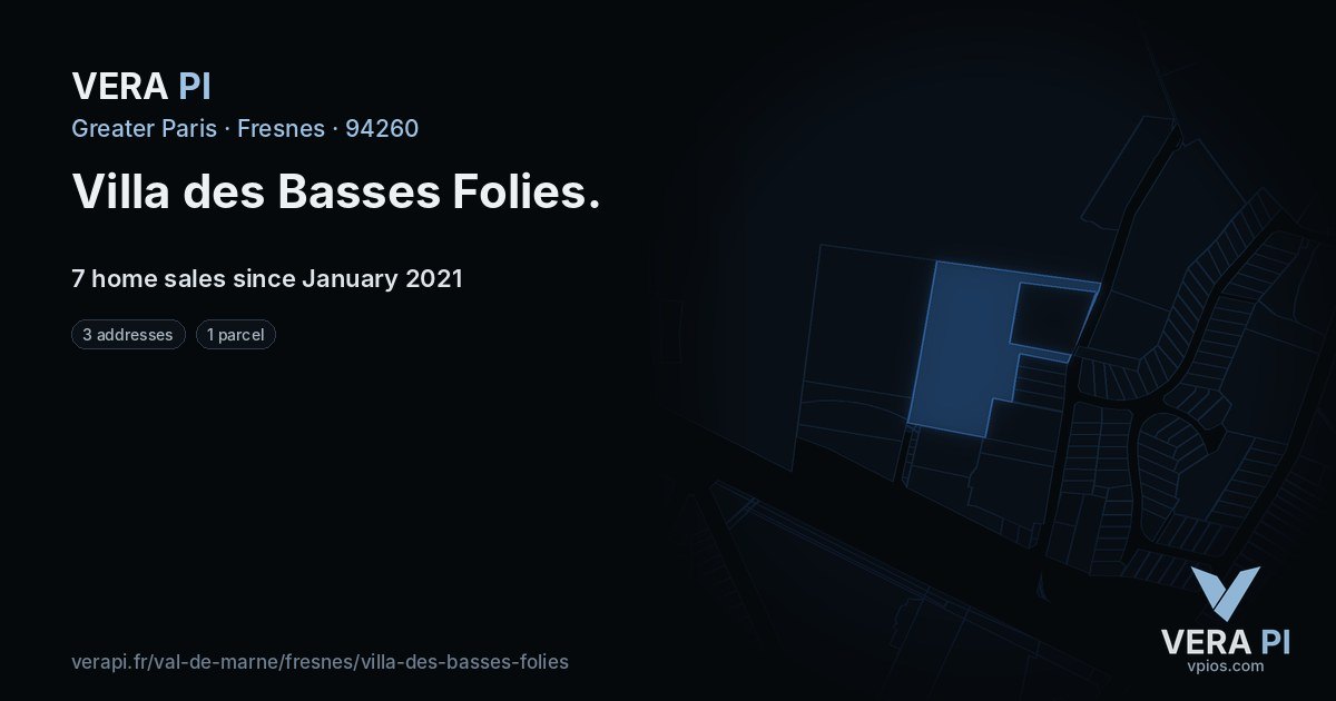 Villa des Basses Folies, Fresnes at night – every parcel coloured by the prices around it, the street's own parcels lit