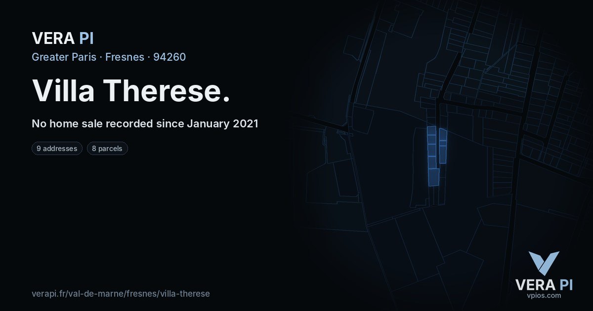 Villa Therese, Fresnes at night – every parcel coloured by the prices around it, the street's own parcels lit
