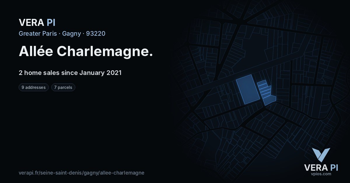 Allée Charlemagne, Gagny at night – every parcel coloured by the prices around it, the street's own parcels lit