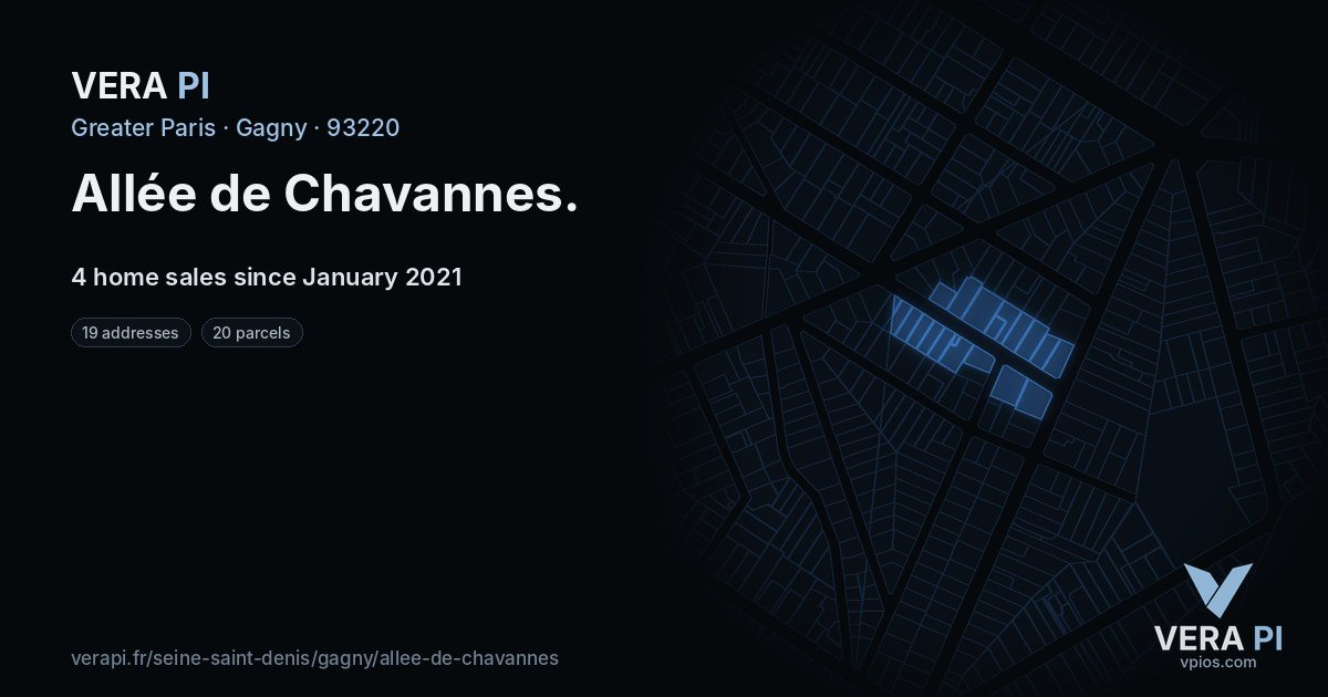Allée de Chavannes, Gagny at night – every parcel coloured by the prices around it, the street's own parcels lit